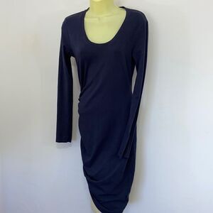 Anthropologie Sundry Dress Ruched Body Con Navy Blue Dress XS NWT~